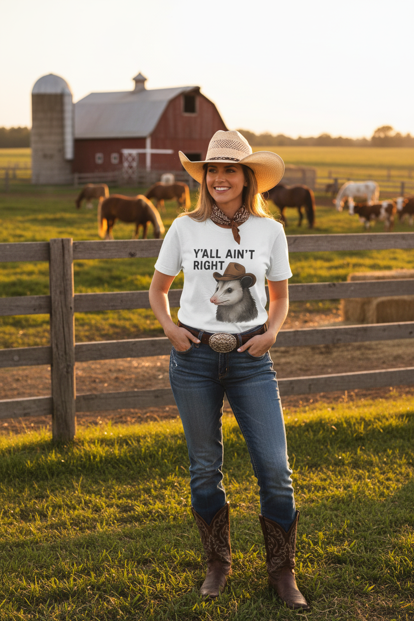 Y'all Ain't Right Possum Tee Cowgirl Farm Mockup