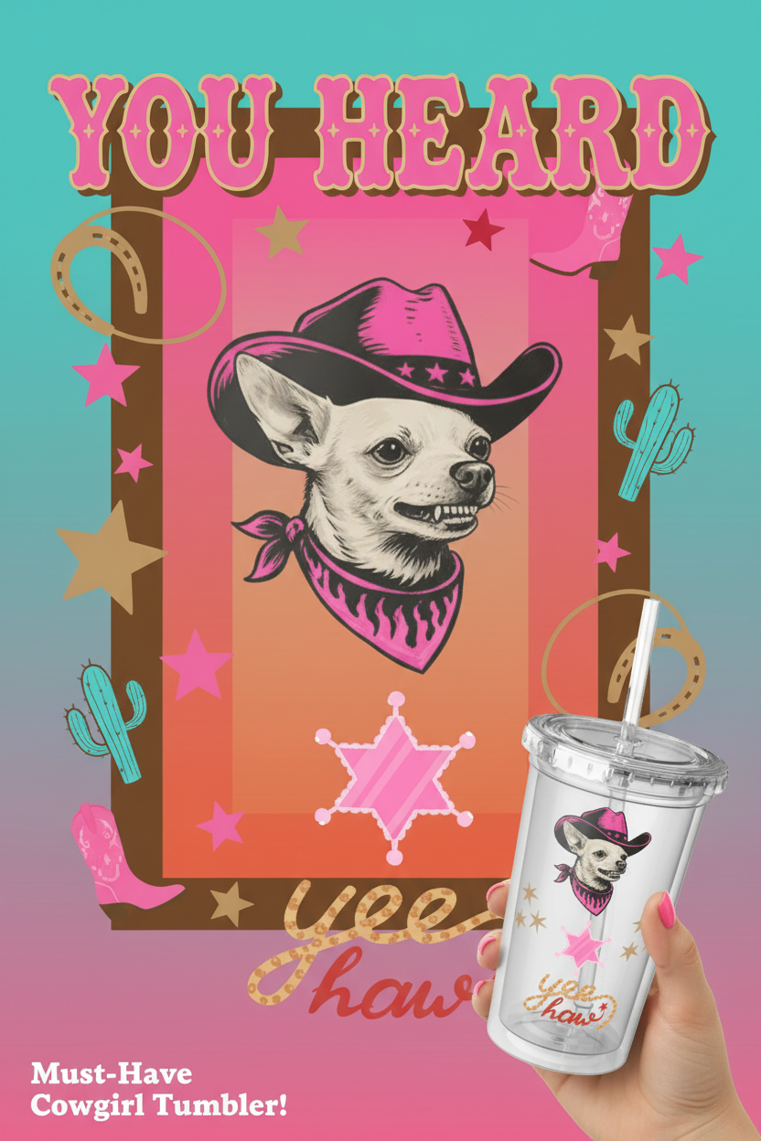 You Heard Pink Western Chihuahua Tumbler Poster Ad